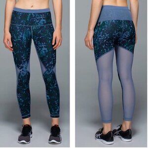 Lululemon Running In The City Tight 7/8 Blue Floral Mesh Reflective Leggings 4 S